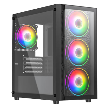 Vida Lucid Black ARGB Gaming Case w/ Glass Front & Side, Micro ATX, 4x ARGB Infinity Fans