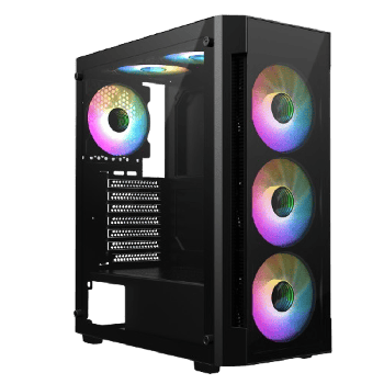 Destroyer Black ATX Gaming Case with Tempered Glass Front and Side Panel with 6 x ARGB Fans and 6-Port MB Sync Hub
