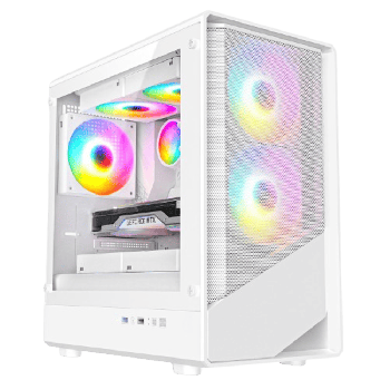 Level 5 White Micro-ATX Mesh PC Gaming Case with 3 x 120mm PWM ARGB Fans Included With Tempered Glass Side Panel