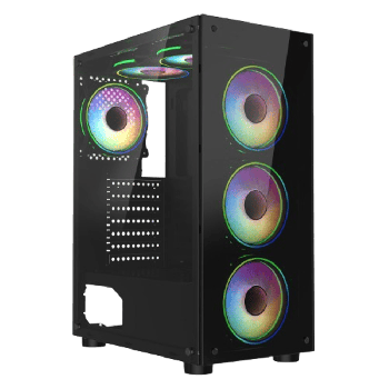 Mirage F6 Black ATX Gaming Case with TG Front and 30 Percent Tint TG Side Panel with 6 x Dual-Ring Infinity Fans and 6-Port Hub